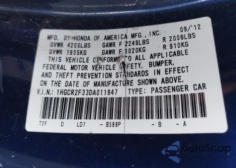 2013 Honda Accord Lx z USA, uszkodzony, nr VIN 1HGCR2F33DA011947